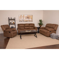 Flash Furniture BT-70597-RLS-SET-BN-MIC-GG Harmony Series Chocolate Brown Microfiber Reclining Sofa Set 